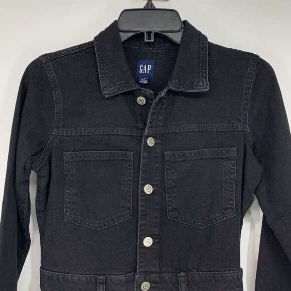 Gap Denim Dress Black Long Sleeve Button Down Pocket Mini - Picture 6 of 11